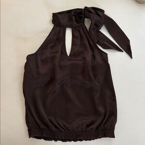 White House Black Market Brown Silk‎ Halter Top Elastic Waist Size 2